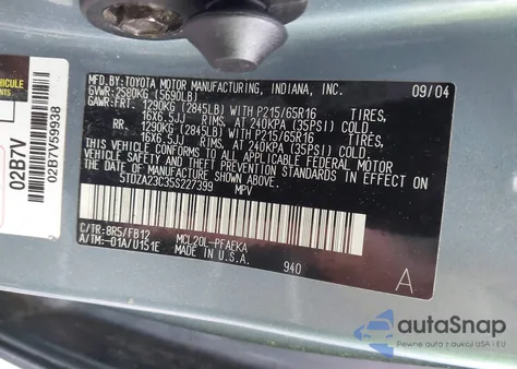 2005 Toyota Sienna Le z USA, uszkodzony, nr VIN 5TDZA23C35S227399